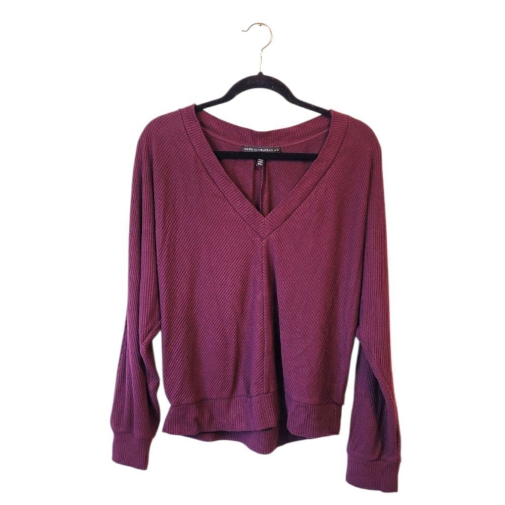 WHBM Women's Maroon Drop Shoulder Ribbed Top Size L